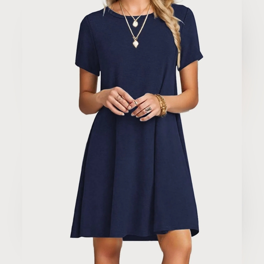 A Line Round Neck Knit Navy Blue Dress Size XXL New